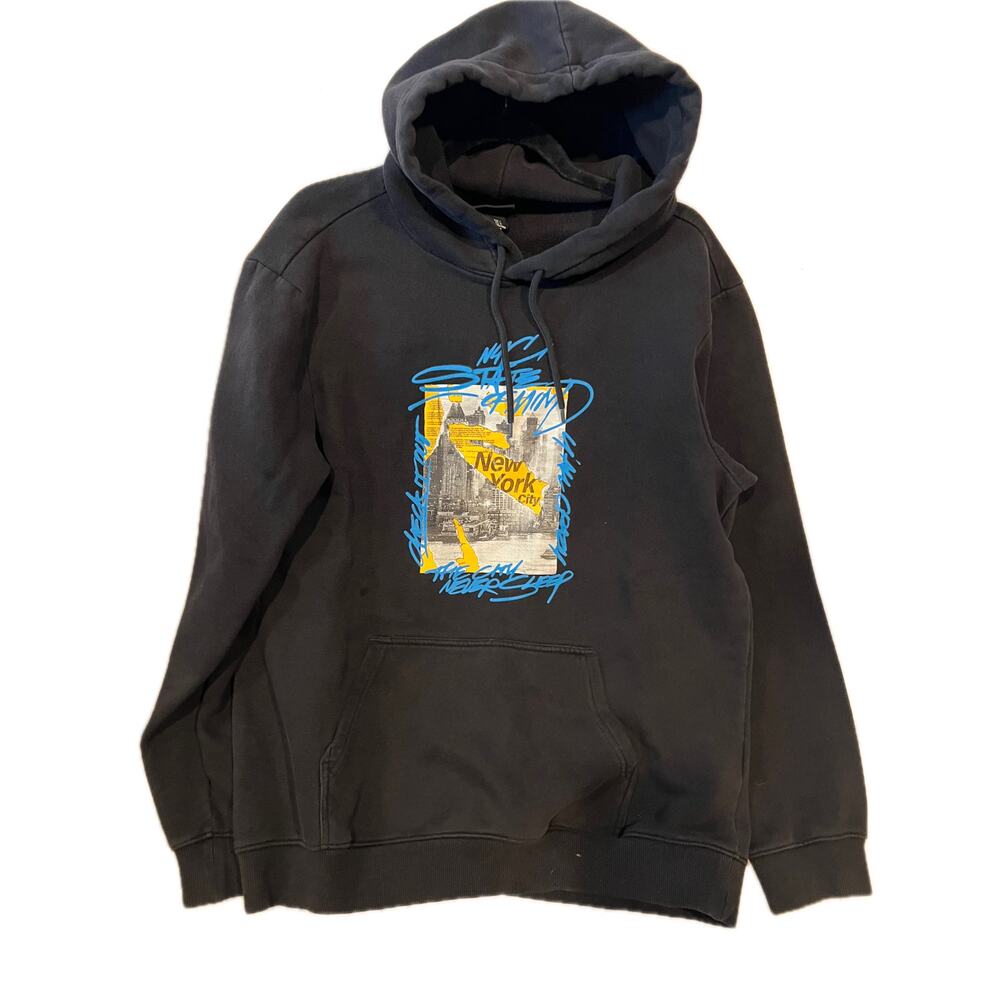 H&M Regular Fit New York Pullover Black Hoodie Mens L